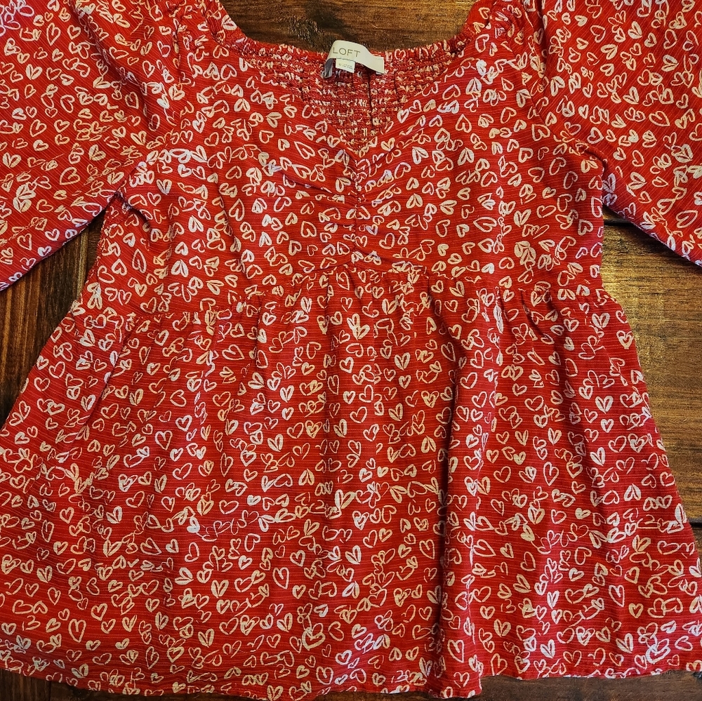 Loft Heart Cinched Sweetheart Neck Top